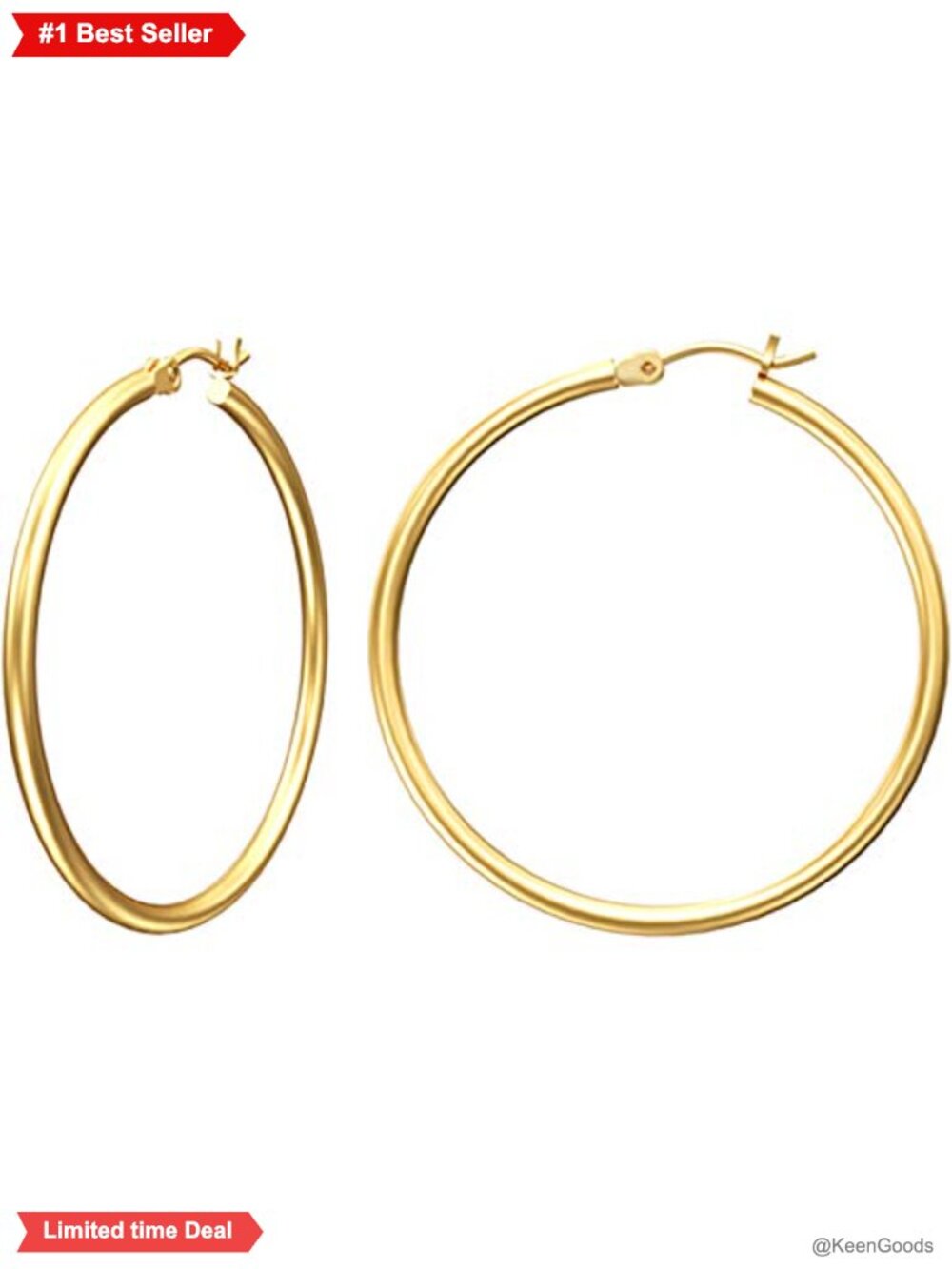 14K Gold Plated Hoop Earrings 1.2 Inch Hypoallergenic Lightweight